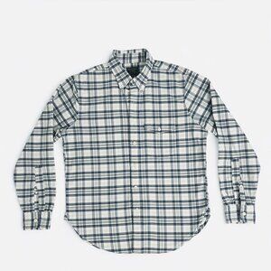 Abercrombie Plaid Button Down Long Sleeve Large Blue White Cotton Shirt Mens